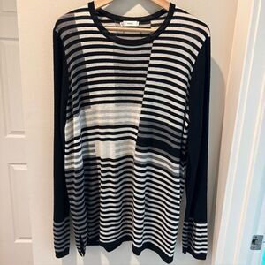 Vince Monochrome Striped Long Sleeve Sweater merino wool size XL